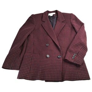 Vtg PEABODY‎ HOUSE Women's 5/6 Houndstooth Blazer Jacket Burgundy Navy Academia